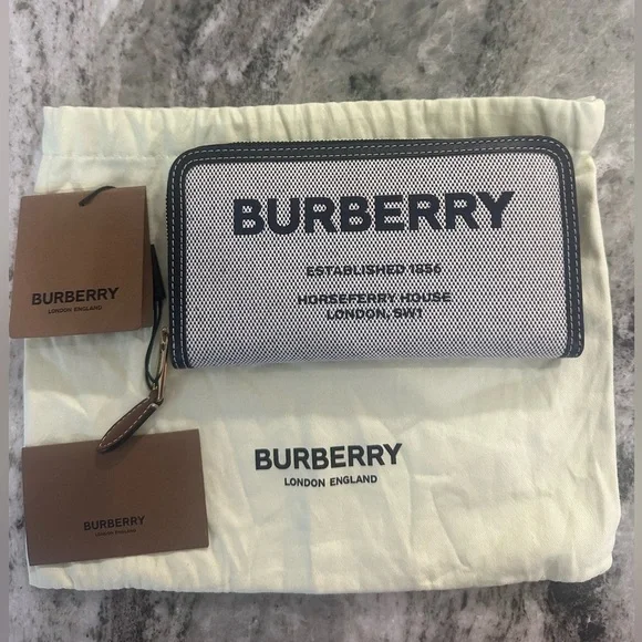 Burberry Horseferry Canvas & Leather Zip Around Wallet Wallets
